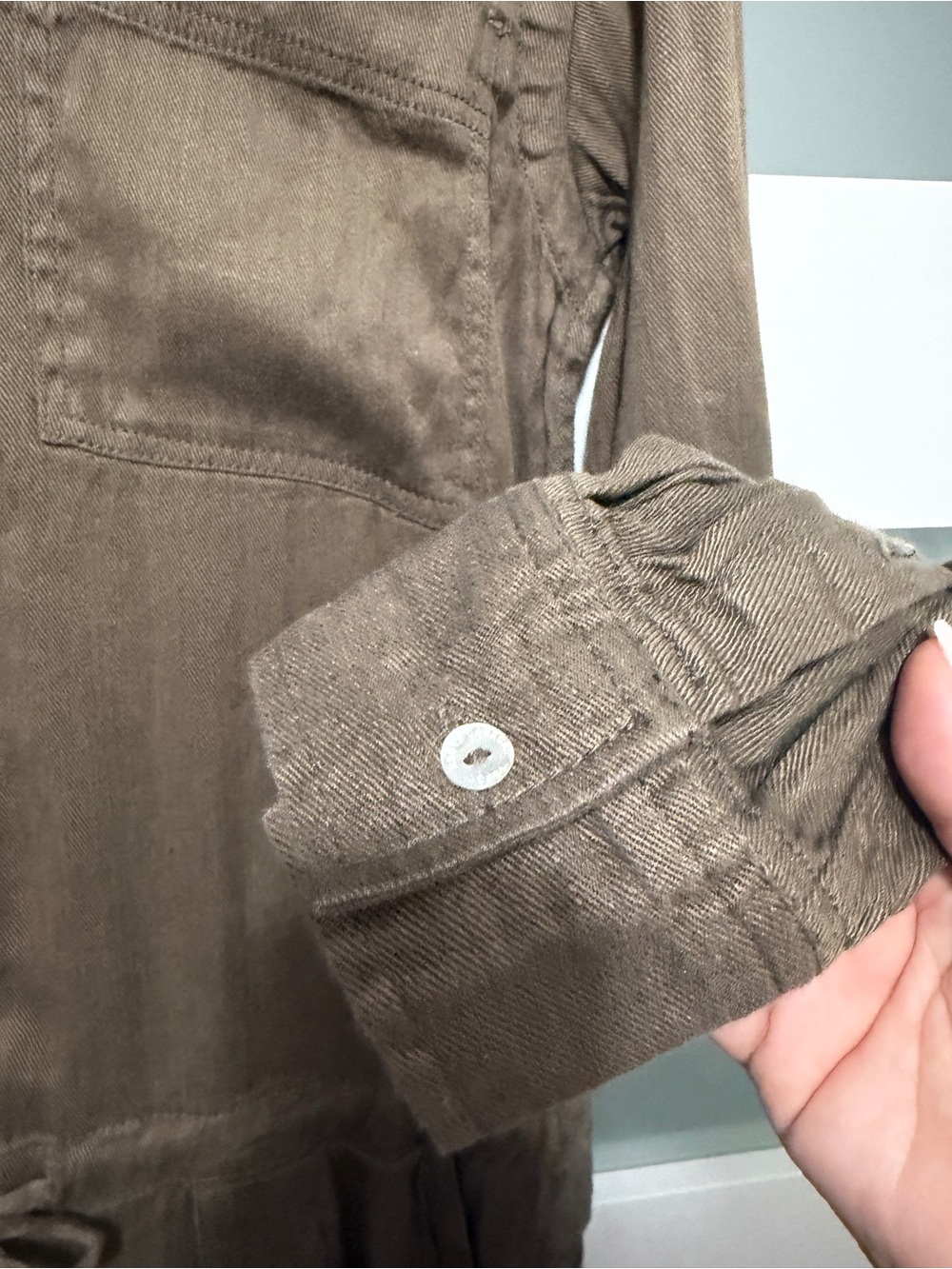 Roots Utility Linen Blend Long Sleeve Jumpsuit Olive - Picture 8 of 14